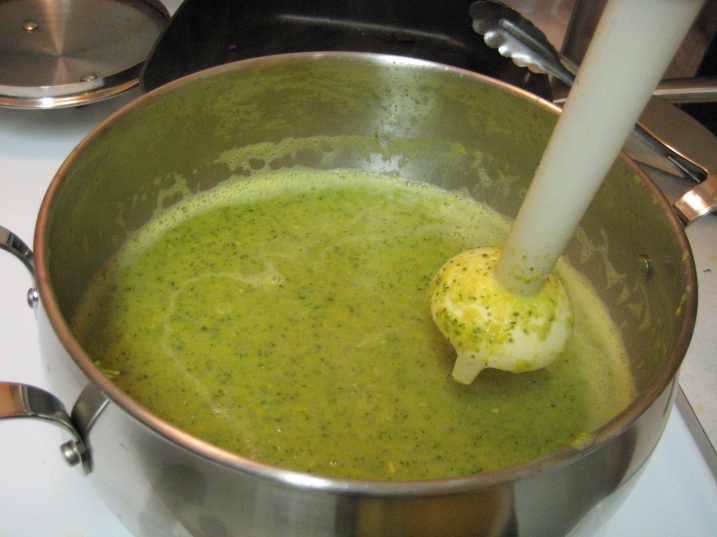 pureeing soup with stick blender